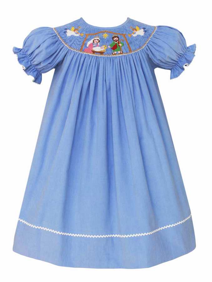 nativity christmas dress Christmas Nativity Smocked Dress in Light Blue - Bishop Dress, Long-sleeve, Vintage Style, Matching Sibling , Baby Girl Heirloom 459 *G