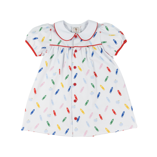 Cypress Row Girls Proper Dress - Color My World School Crayons Print