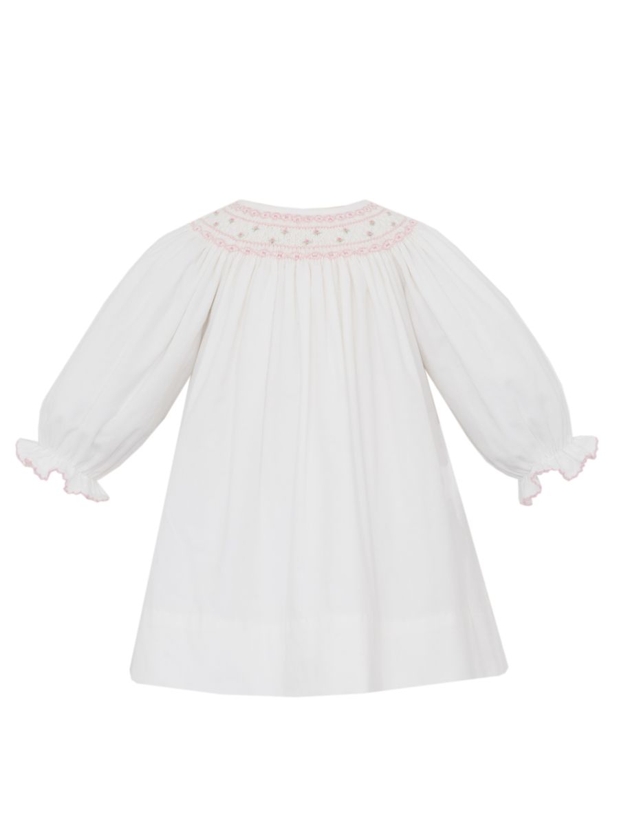 Petit Bebe Girls Winter White Corduroy Smocked Bishop Dress - Long Sleeves
