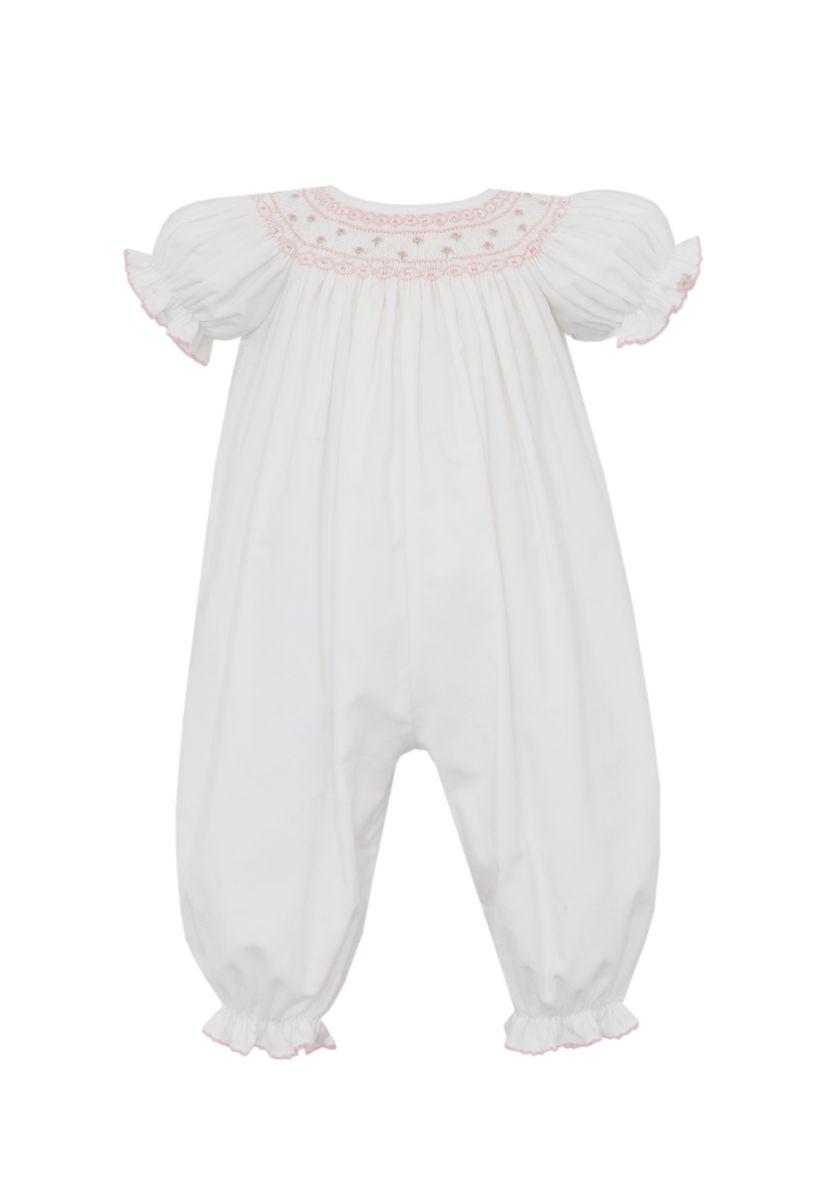 Petit Bebe Baby Girls Winter White Corduroy Smocked Romper