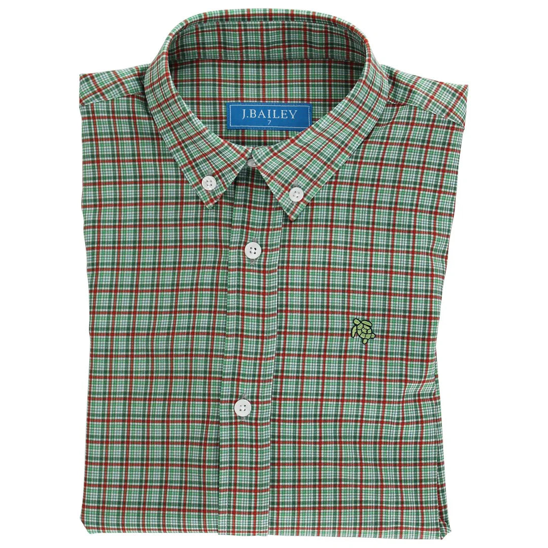 J. Bailey Boys Performance Button Down Shirt - Christmas Jingle Plaid