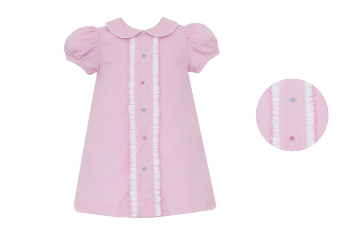 Petit Bebe Girls Pink Corduroy A-Line Dress - Ruffle Front 5