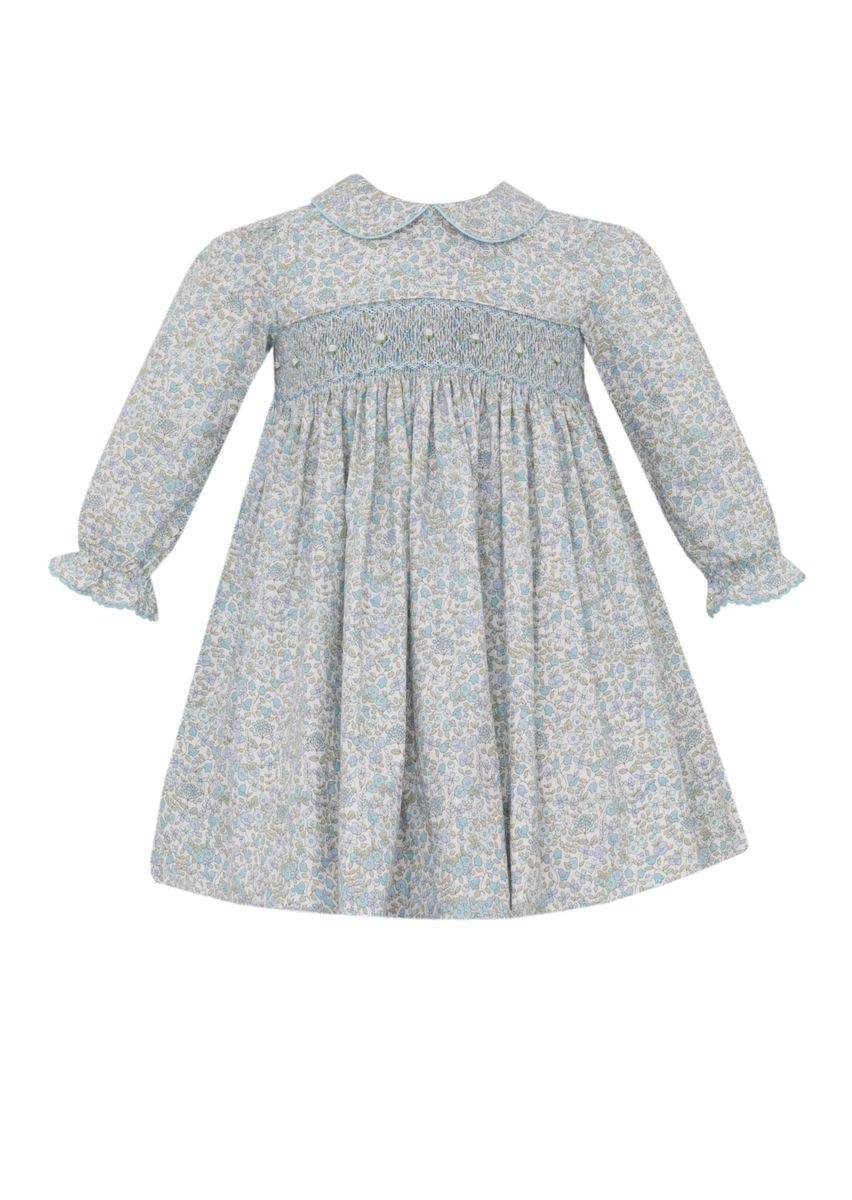 Petit Bebe Girls Blue Liberty Floral Smocked Long Sleeved Dress 3T Petit Bebe Girls Blue Liberty Floral Smocked Long Sleeved Dress 3T