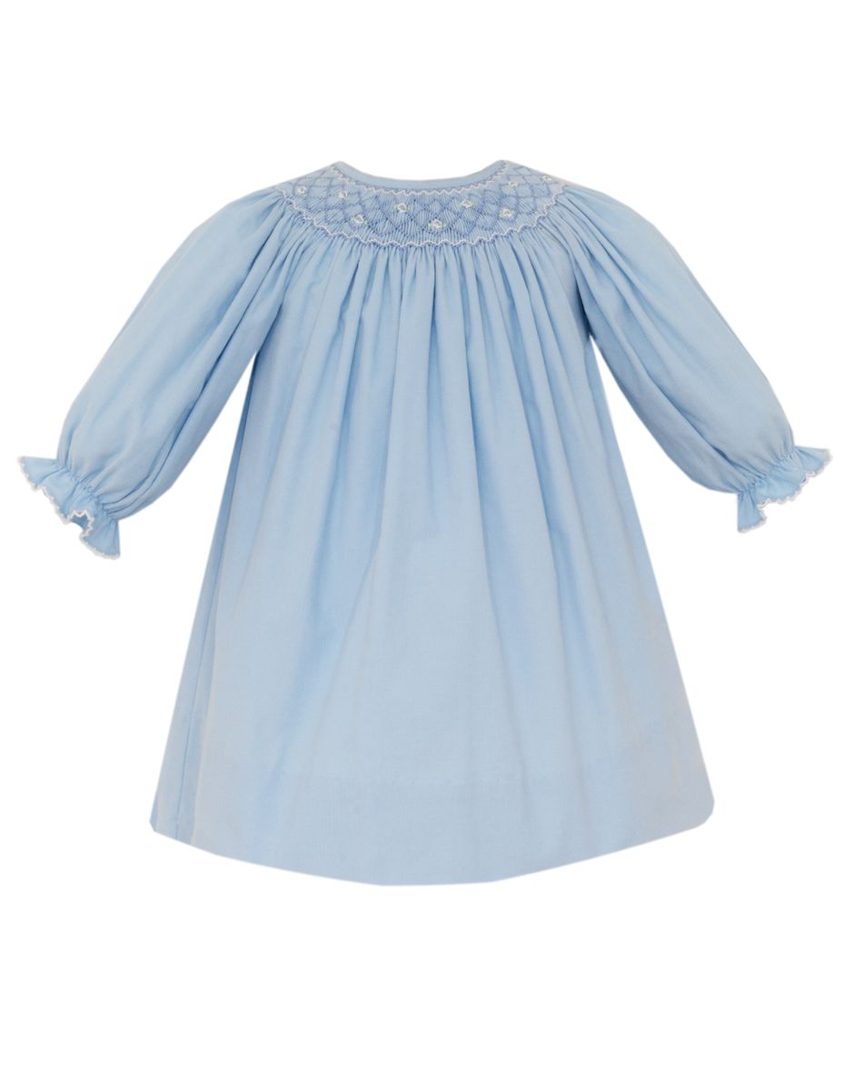 Petit Bebe Girls Tiffany Bishop Dress - Long Sleeves - Blue Corduroy