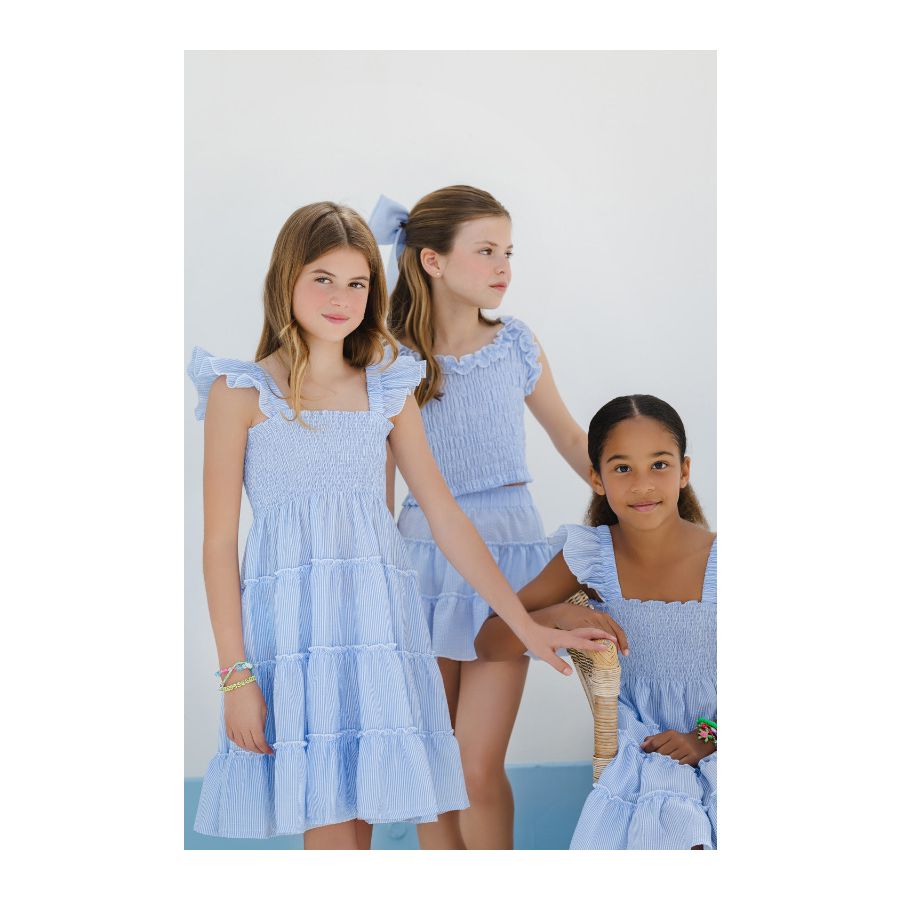 Sal & Pimenta Maryland Girls Seersucker Tiered Skirt - Blue