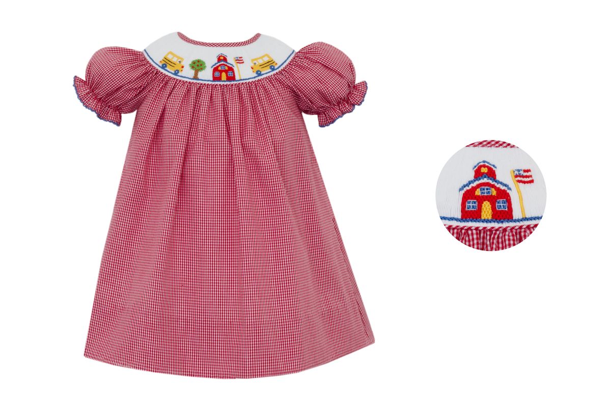 Petit Bebe Toddler Girls Red Gingham Smocked Back to School Bishop Dress - 2T Petit Bebe Toddler Girls Red Gingham Smocked Back to School Bishop Dress - 2T