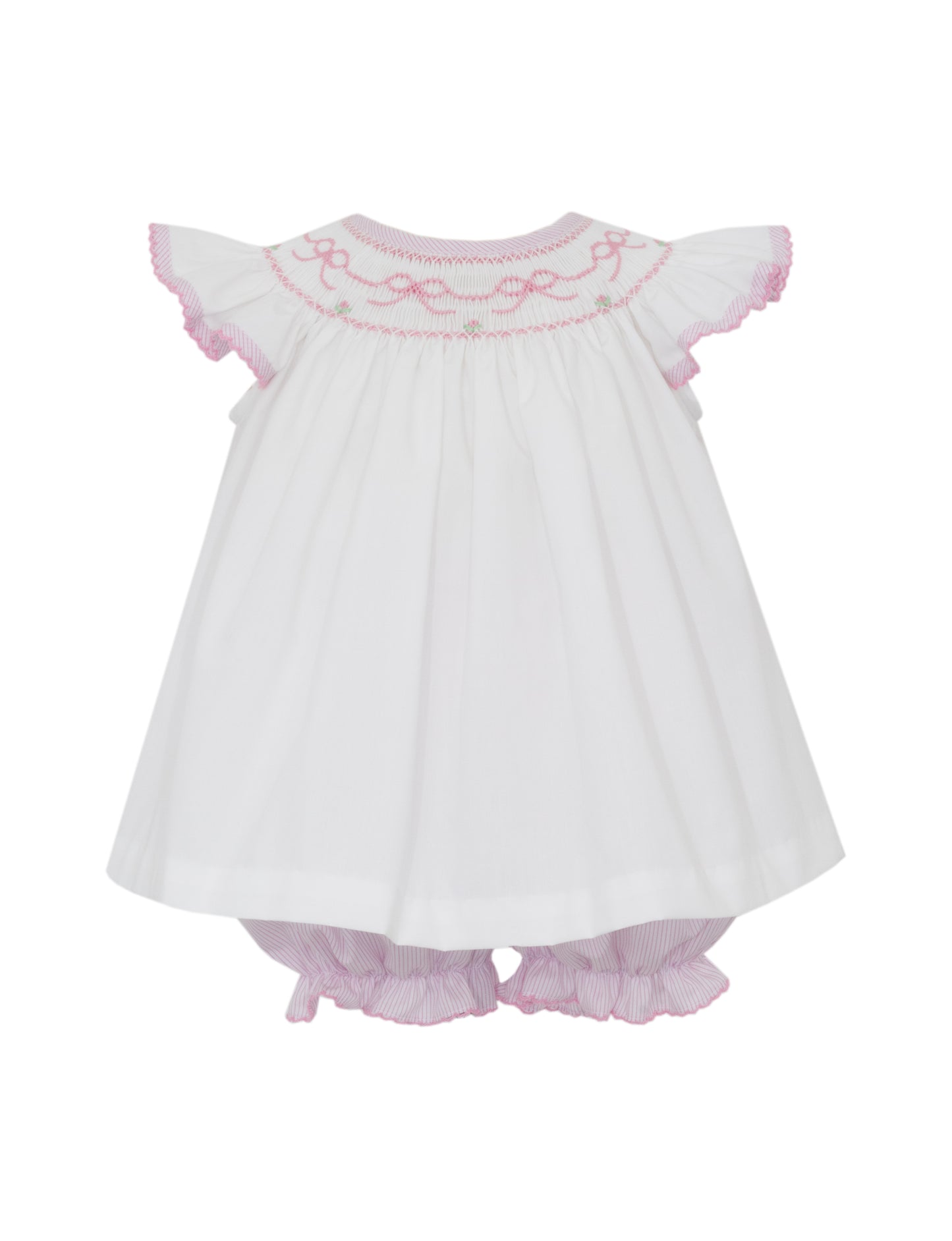 Petit Bebe Girls Pink Bows Angel Wing Bishop Top - Pink Bloomers Set by Petit Bebe