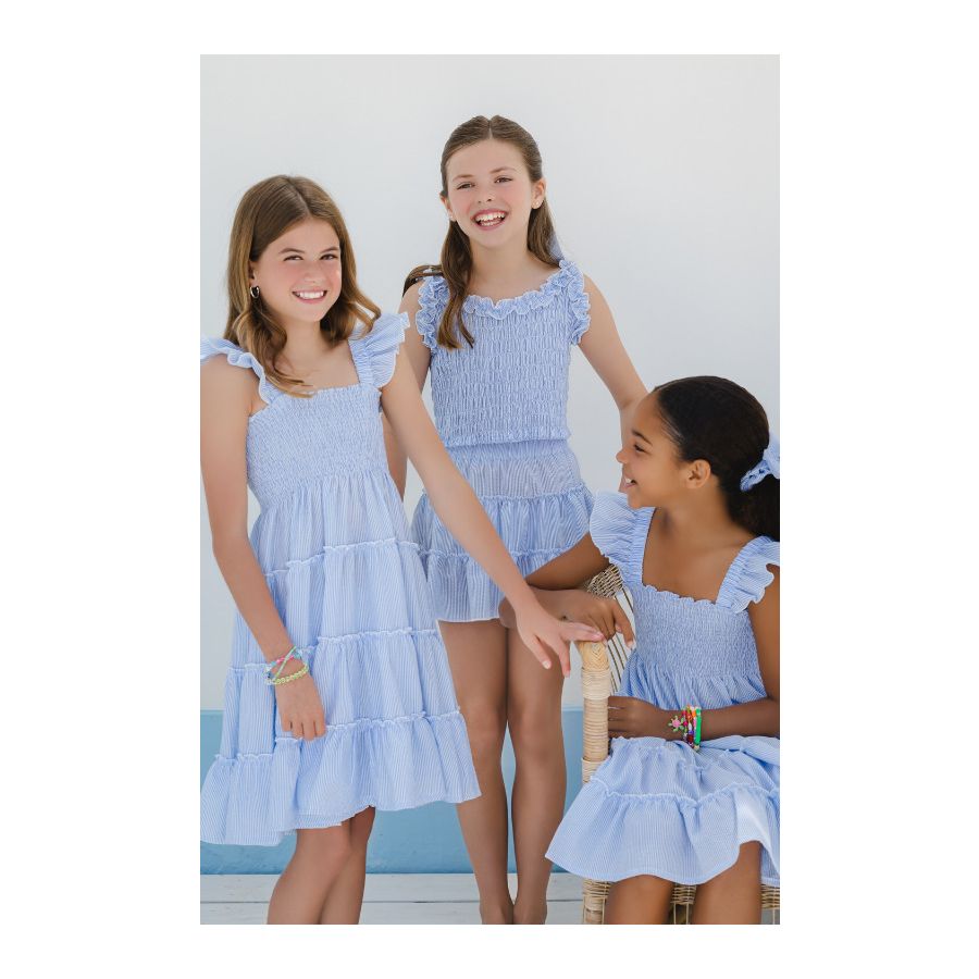 Sal & Pimenta Maryland Girls Seersucker Tiered Skirt - Blue