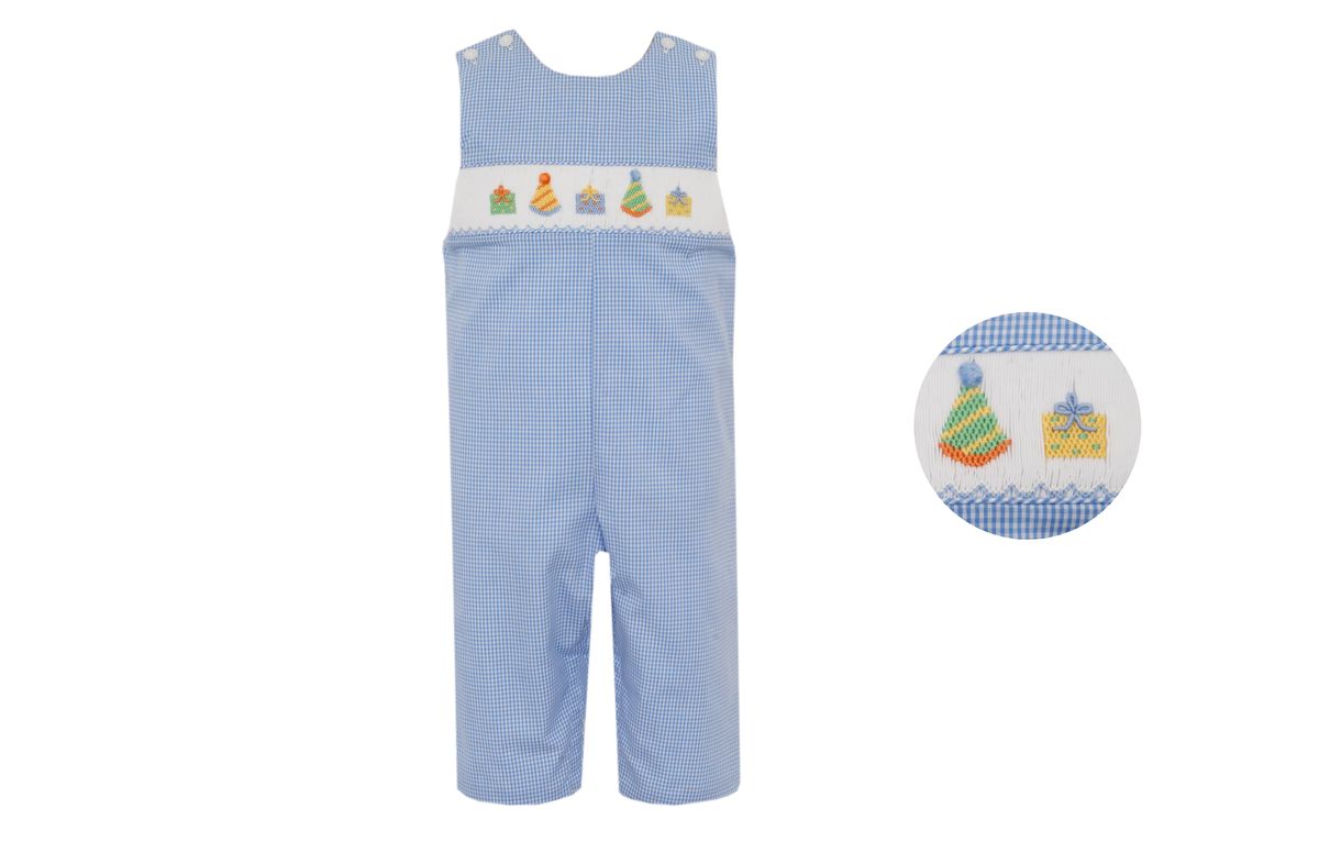 Petit Bebe Boys Light Blue Gingham Smocked Birthday Longall by Petit Bebe