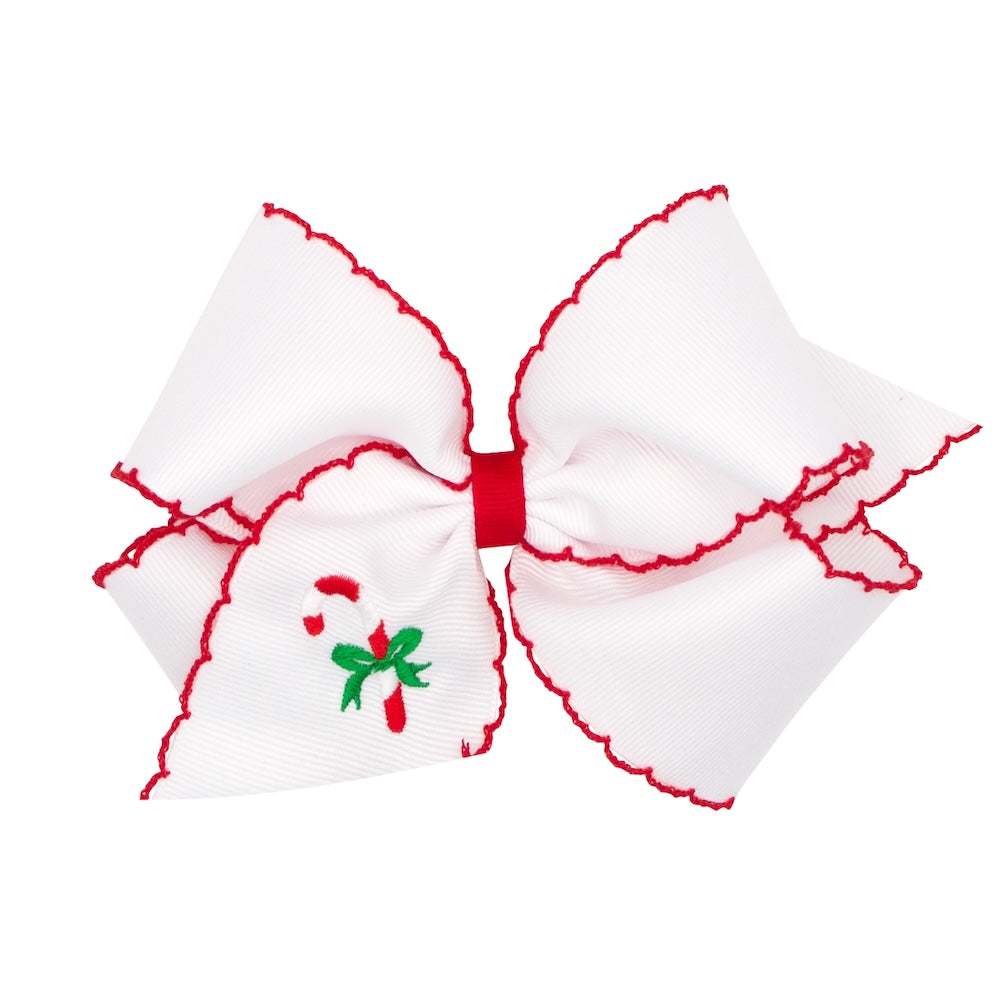 Wee Ones Girls White King Size Hairbow Clip Red Moonstitich Embroi