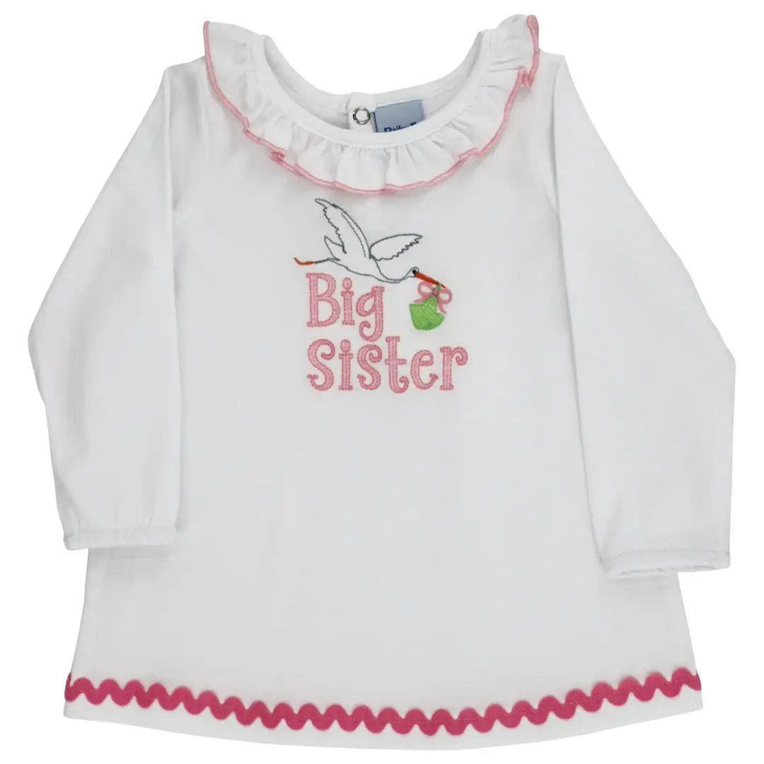 Bailey Boys Toddler Girls White Big Sister Top - Pink with Stork
