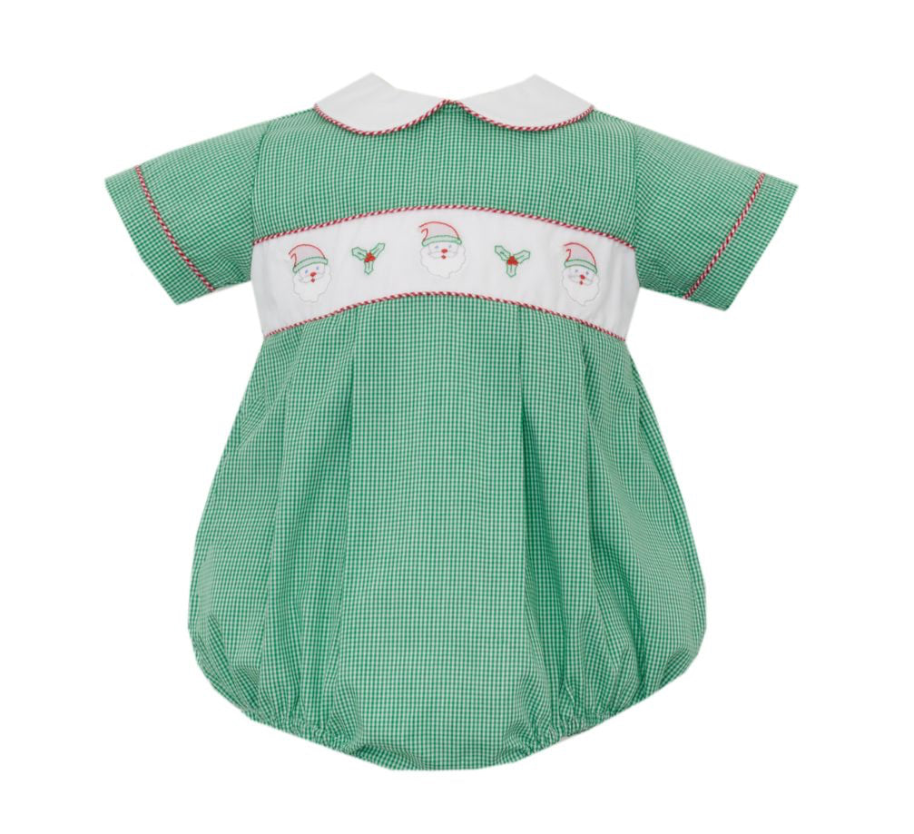 Anavini Boys Green Gingham Santa Face Bubble Trimmed in Red by Anavini