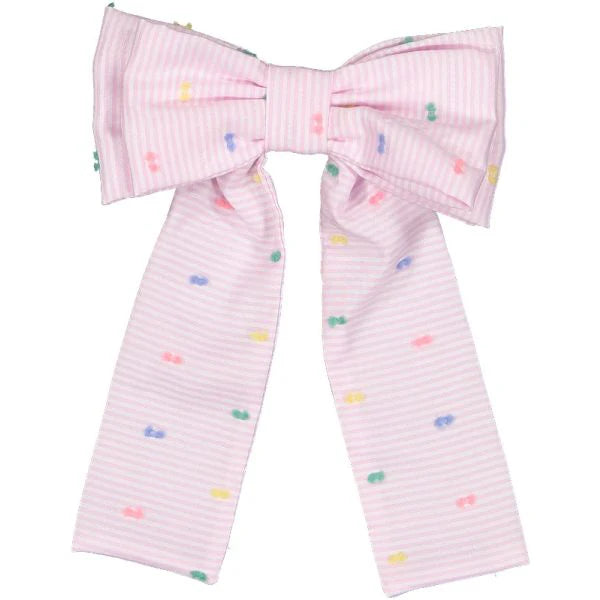 Sal & Pimenta Girls Big Hair Bow on Clip - Pink Plumeti Stripes