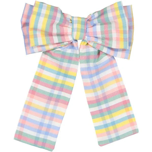 Sal & Pimenta Girls Large Hair Bow on Clip - Rainbow Gingham