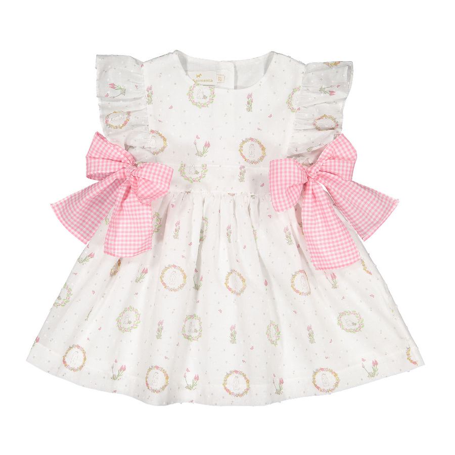 Sal & Pimenta Girls Pink Easter Bunnies Dress - Pink Bows