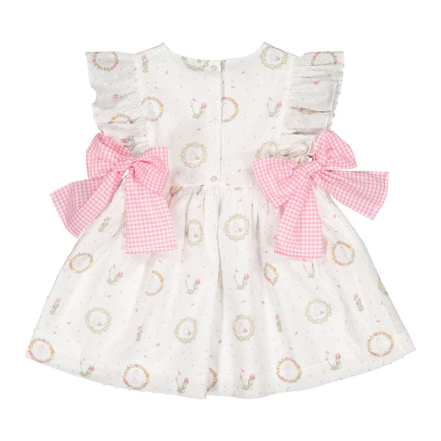 Sal & Pimenta Girls Pink Easter Bunnies Dress - Pink Bows