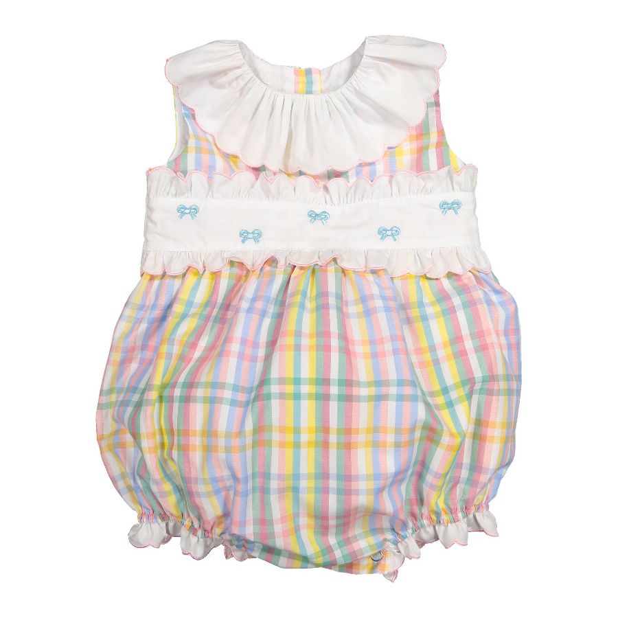 Sal & Pimenta Girls Rainbow Gingham Bubble with Embroidery