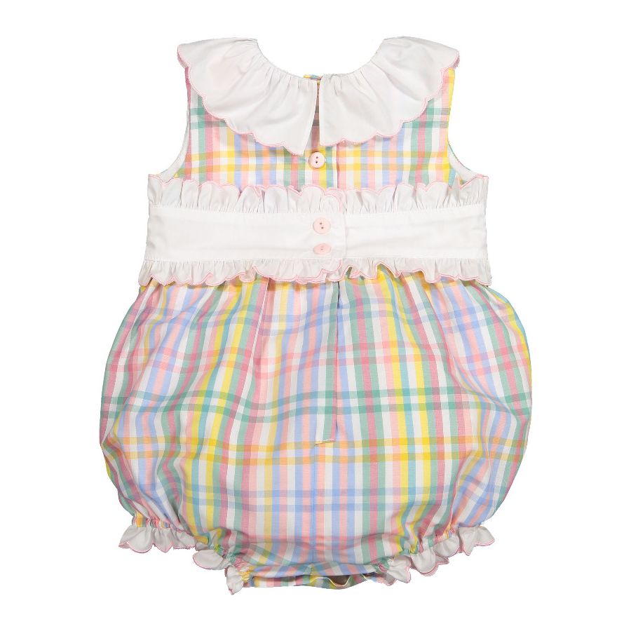 Sal & Pimenta Girls Rainbow Gingham Bubble with Embroidery