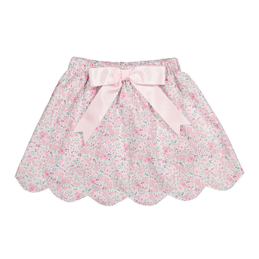 Sal & Pimenta Girls Scallop Skirt with Bow - Pink Ditsy Floral