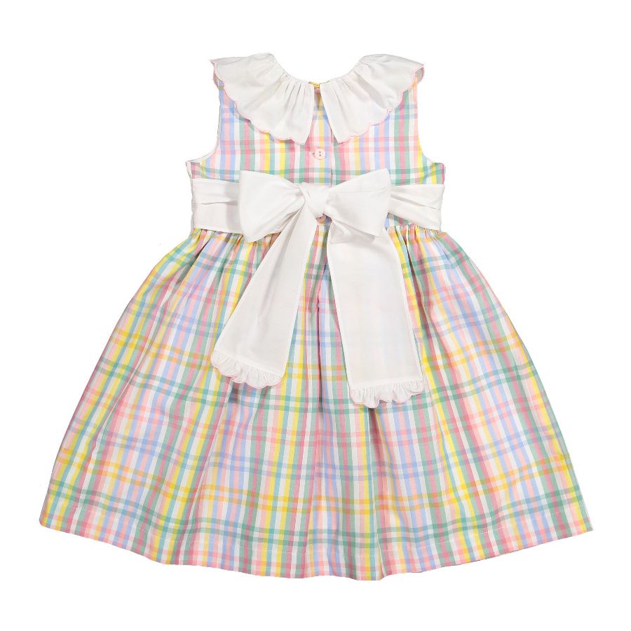 Sal & Pimenta Girls Rainbow Gingham Dress - Embroidered Sash