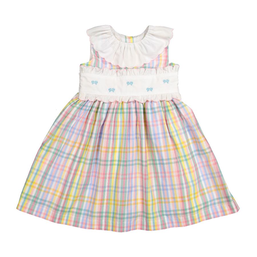 Sal & Pimenta Girls Rainbow Gingham Dress - Embroidered Sash