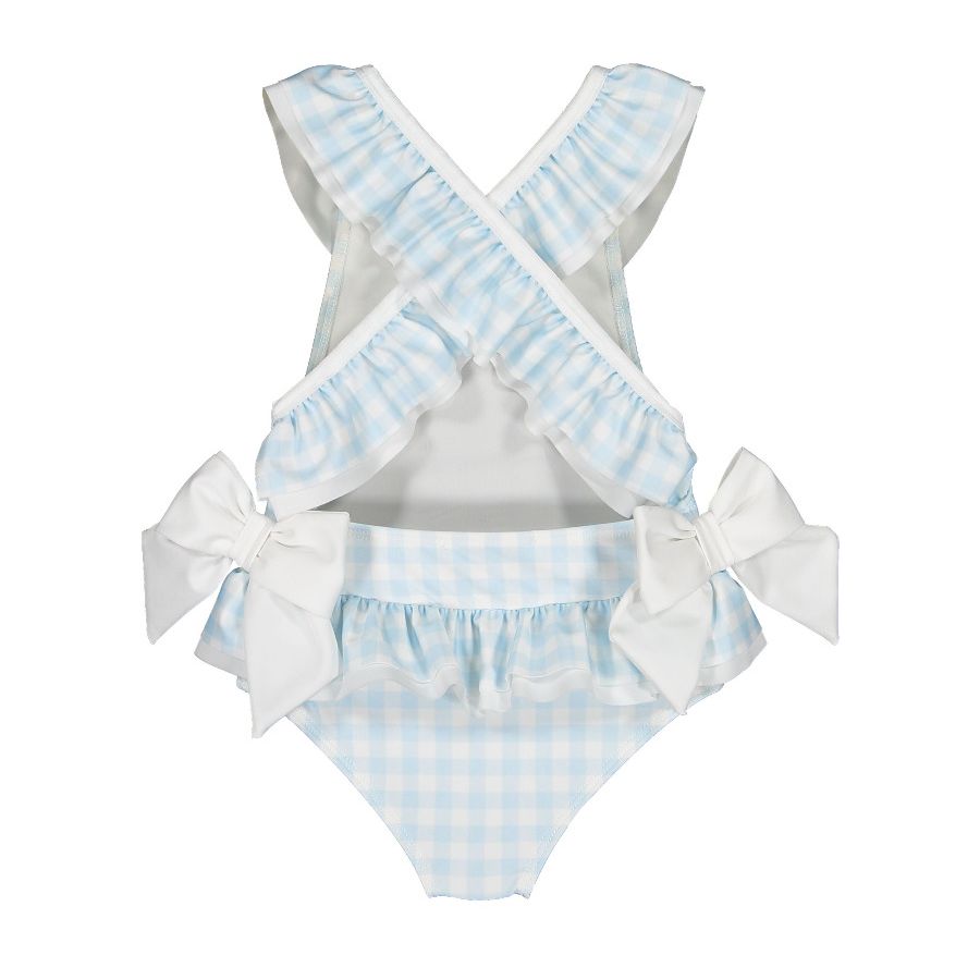 Sal & Pimenta Girls Gingham Swimsuit - Bows on Hips - Blue