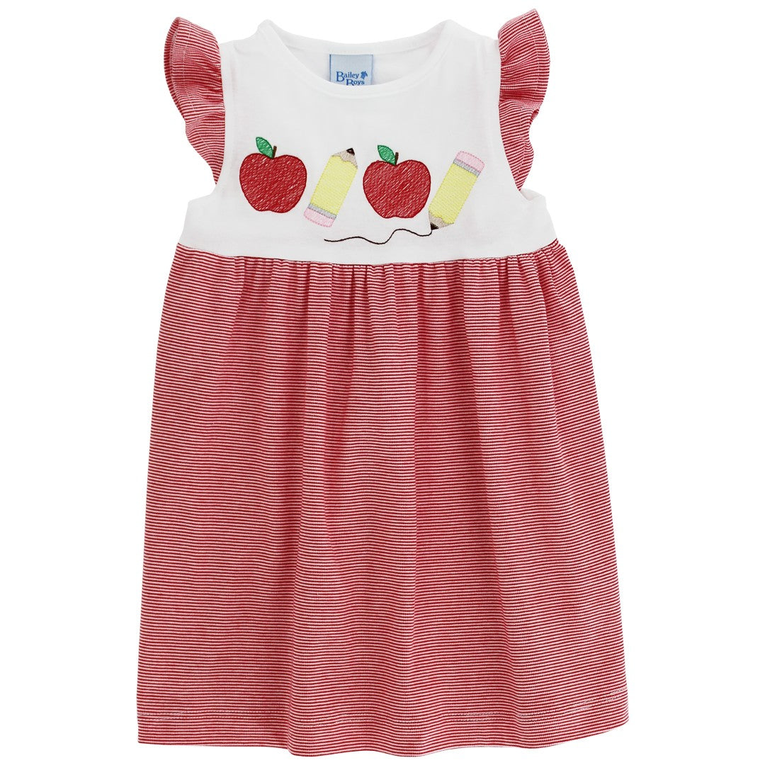 Bailey Boys Girls Red Knit Dress - Appliqu Apples & Pencils 5 Bailey Boys Girls Red Knit Dress - Appliqu Apples & Pencils 5