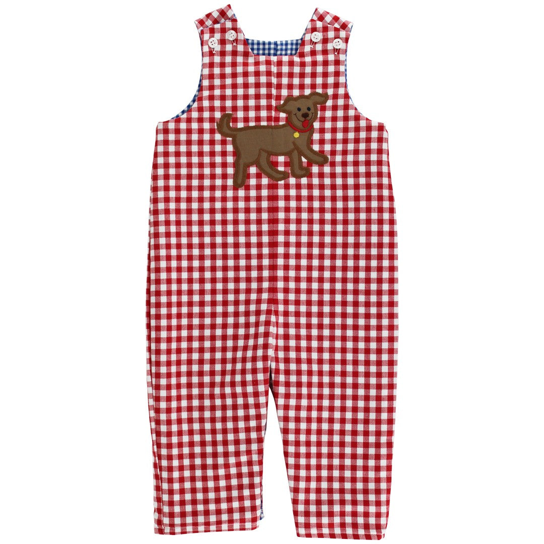 Bailey Boys Reversible Longall - Blue Check Firetruck Reverses to Red Check Dog by Bailey Boys