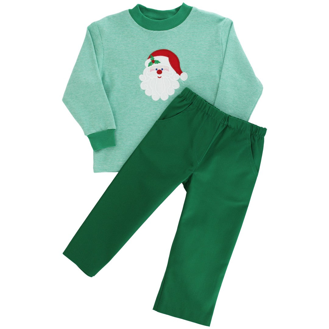 Bailey Boys Green Pants Set - Santa Claus Applique Shirt