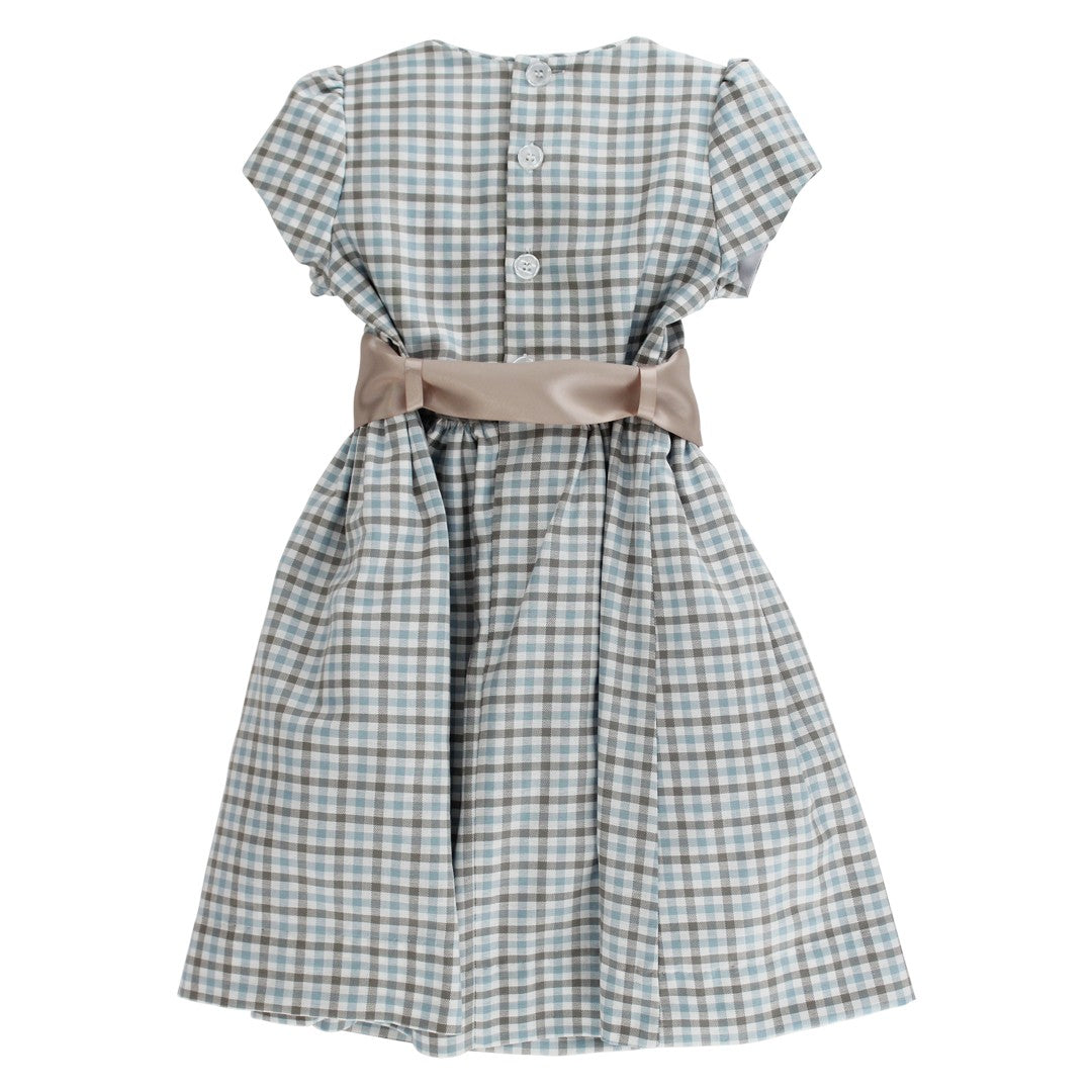 Bailey Boys Girls Dress with Ribbon Sash - Pigeon Plaid