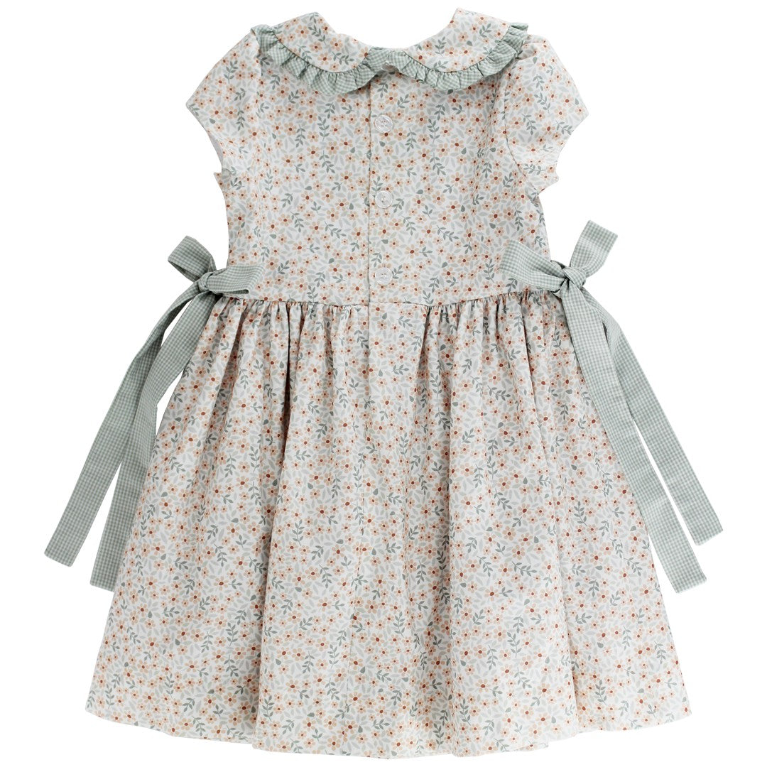 Bailey Boys Girls Celery Green Autumn Blooms Floral Dress - Side Ties