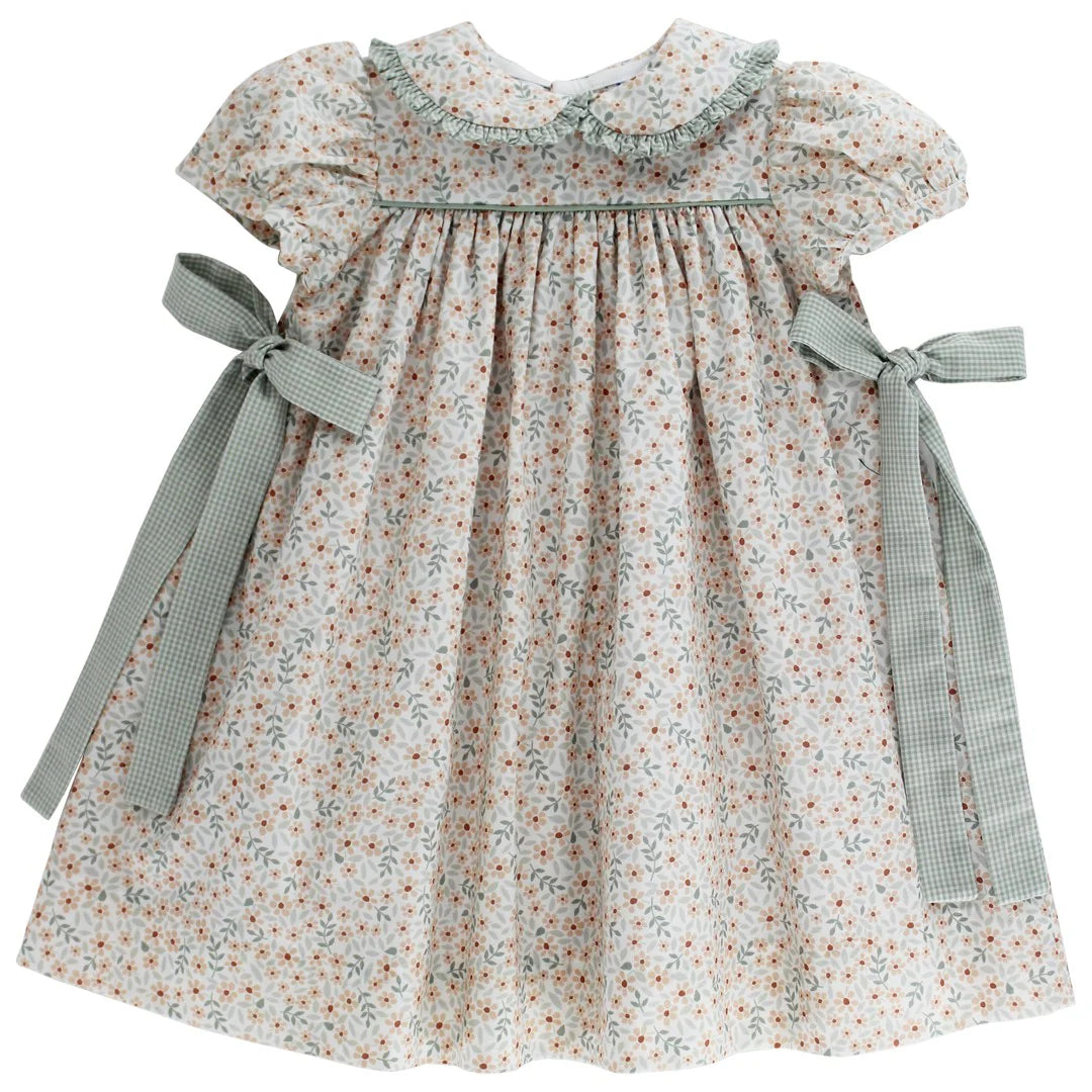 Bailey Boys Girls Celery Green Autumn Blooms Floral Float Dress - Side Ties