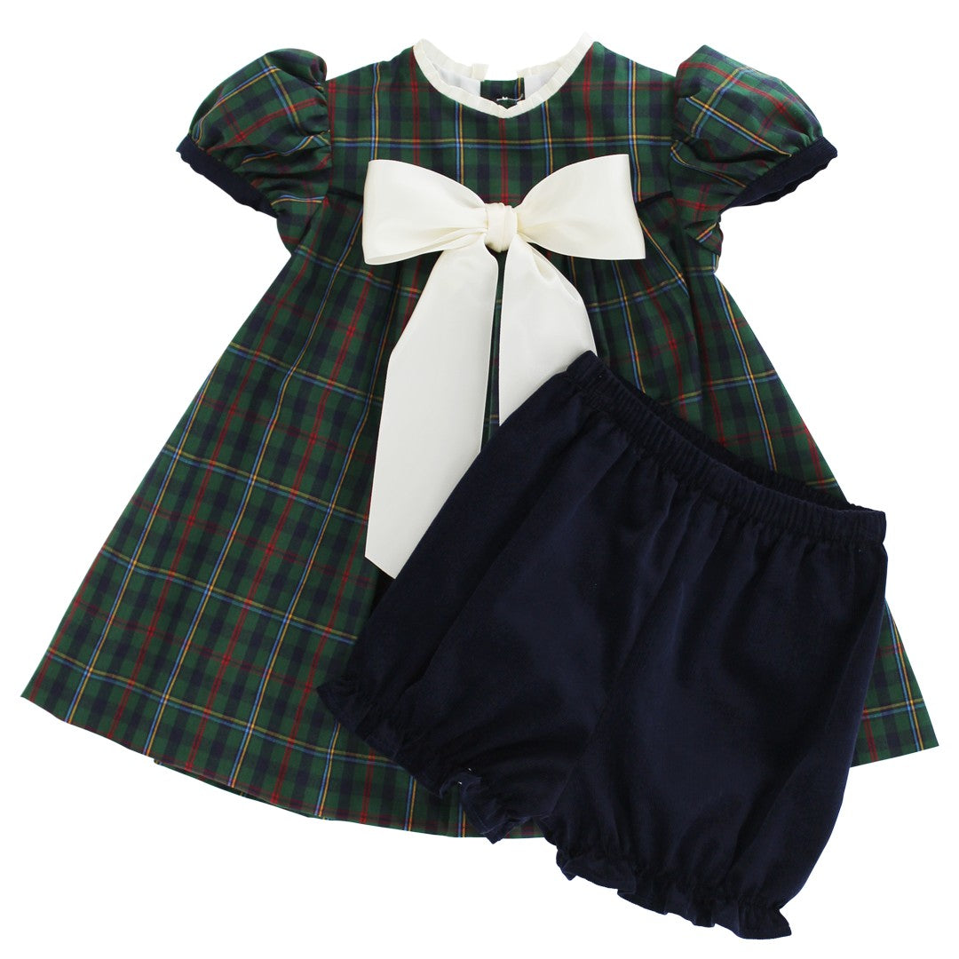 Bailey Boys Toddler Girls Navy Blue & Green Watson Holiday Plaid Dress with Bow by Bailey Boys