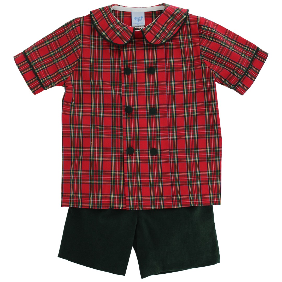 Bailey Boys Dressy Shorts Set - Red Holiday Tartan Plaid