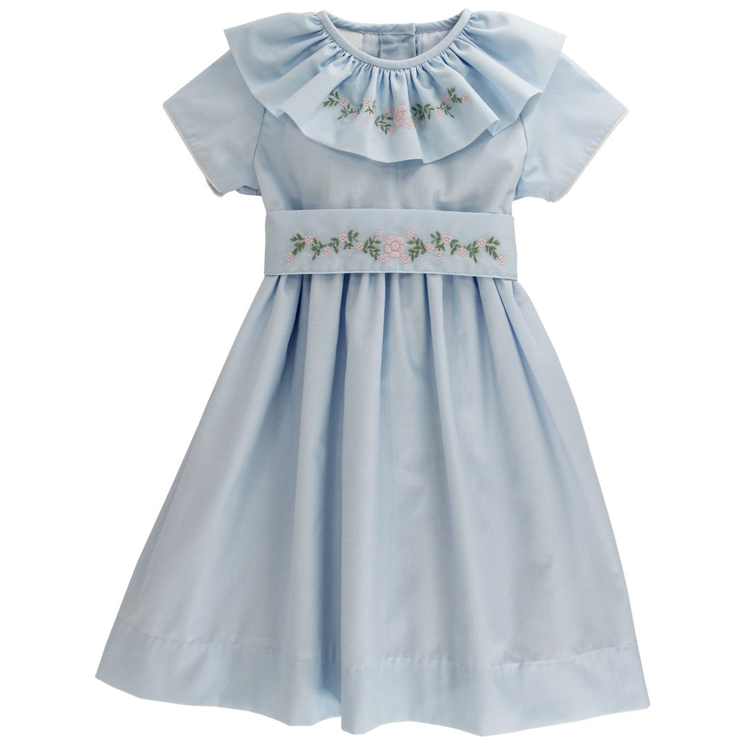 Bailey Boys Girls Soft Blue Dress - Ruffle Collar - Floral Blooms Embroidery 5 Bailey Boys Girls Soft Blue Dress - Ruffle Collar - Floral Blooms Embroidery 5