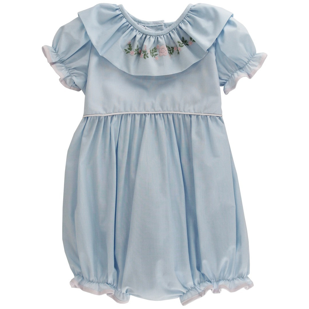 Bailey Boys Baby Girls Soft Blue Bubble - Flounce Collar - Floral Blooms Embroidery 24M Bailey Boys Baby Girls Soft Blue Bubble - Flounce Collar - Floral Blooms Embroidery 24M