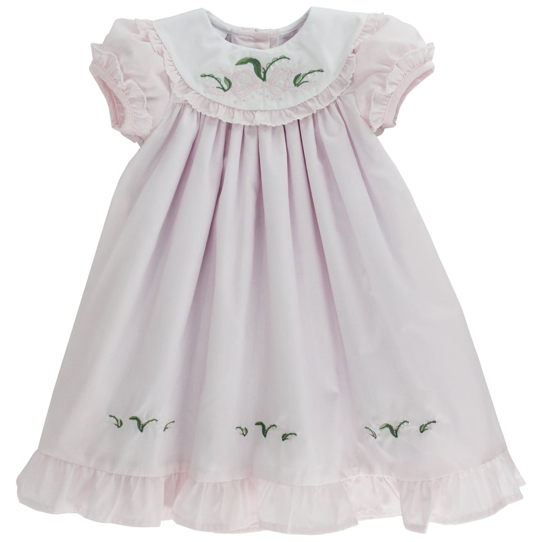Bailey Boys Girls Pink Embroidered Lily of the Valley Platter Collar Dress by Bailey Boys