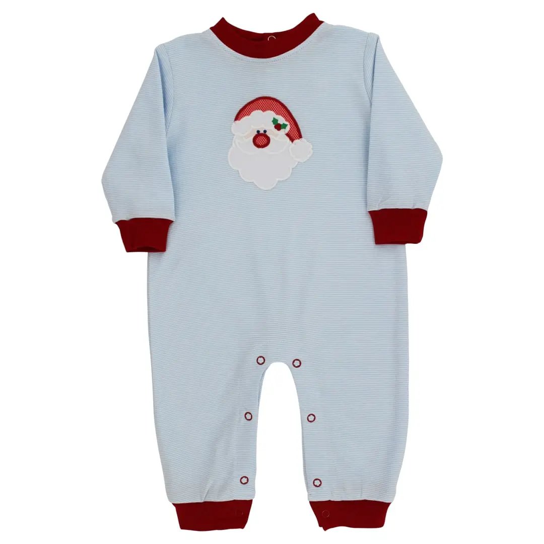 Bailey Boys Light Blue Striped Knit Santa Claus Face Romper by Bailey Boys