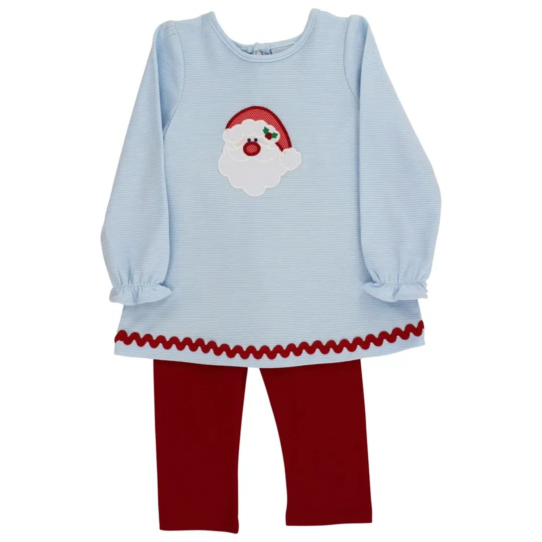 Bailey Boys Girls Light Blue Santa Claus Face Top with Red Leggings by Bailey Boys