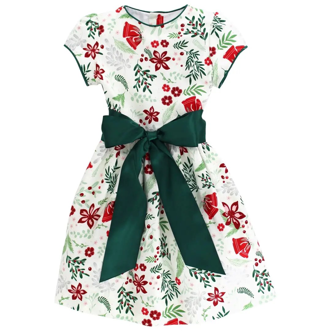 Bailey Boys Girls Heirloom Holly Christmas Dress - Green Sash by Bailey Boys