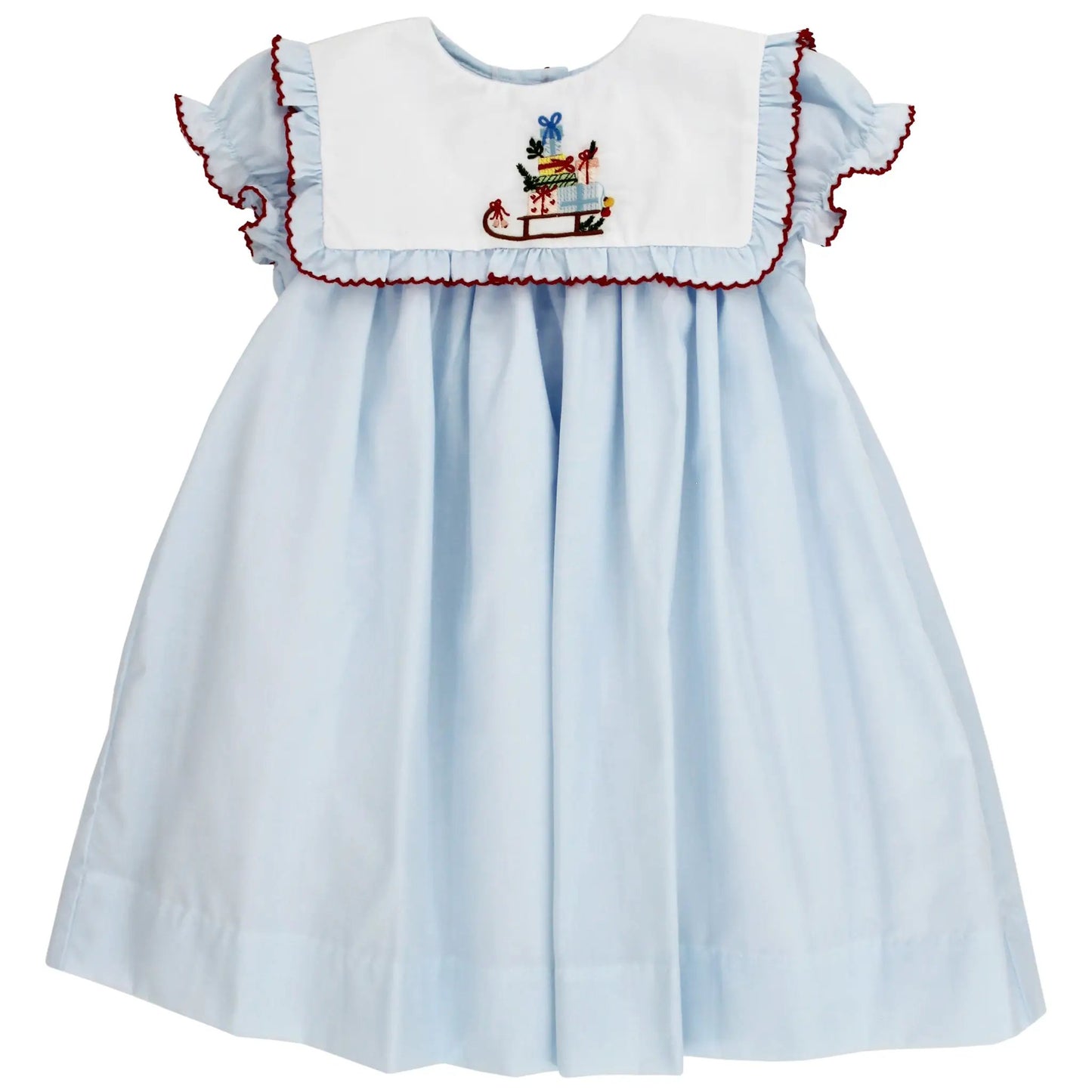 Bailey Boys Girls Dress - Blue with Santa Sleigh on Square Collar by Bailey Boys
