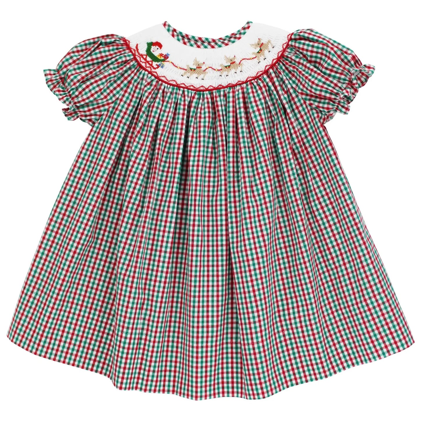 Bailey Boys Girls Red & Green Check Smocked Santa Sleigh Bishop Dress by Bailey Boys