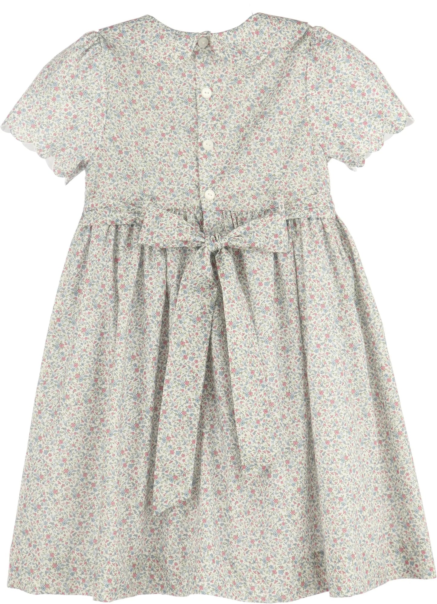 Luli & Me Girls Pink Fall Blossom Floral Smocked Bodice Dress - Scallop Collar