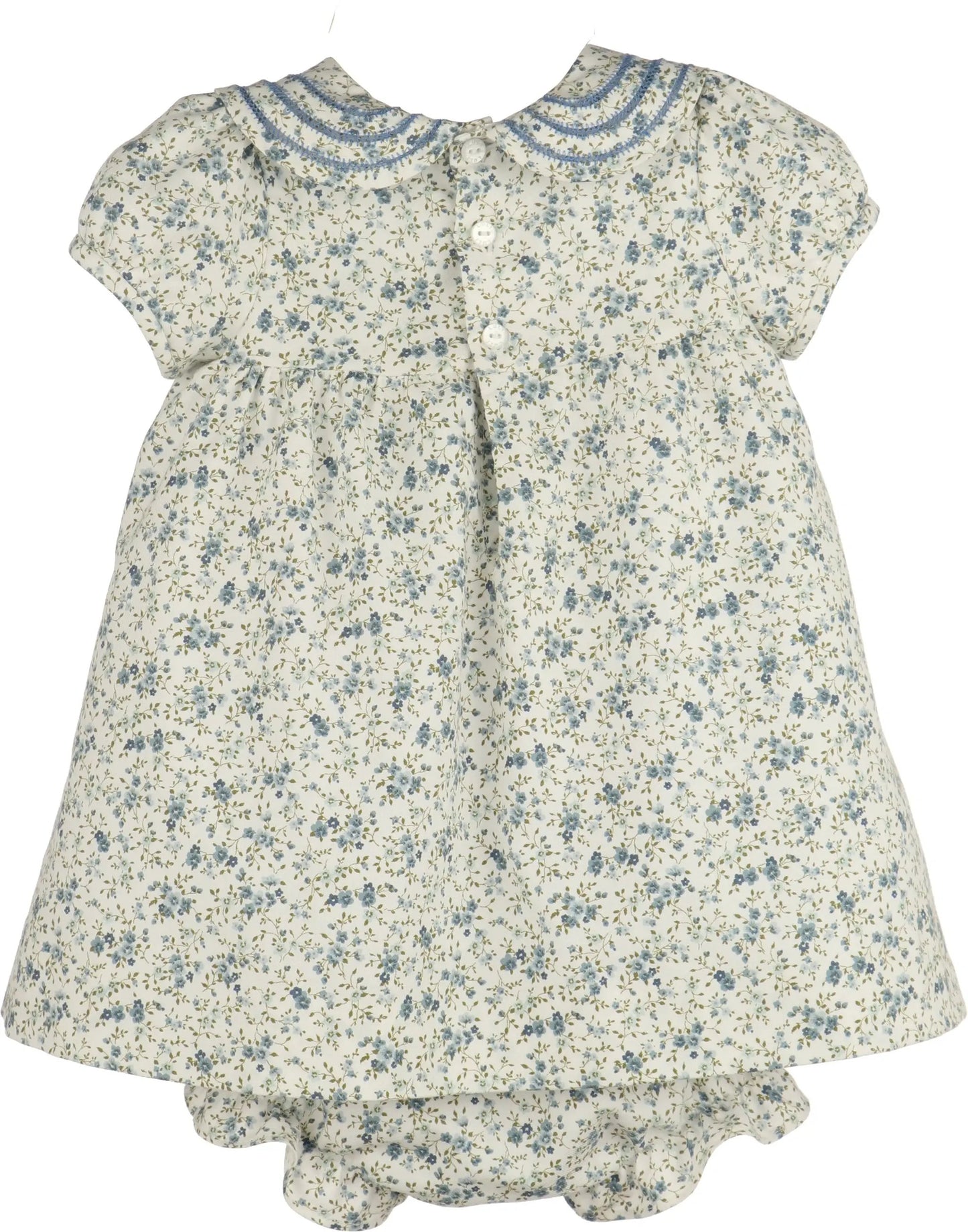 Luli & Me Girls Blue Fallen Leaves Floral Embroidered Dress Set
