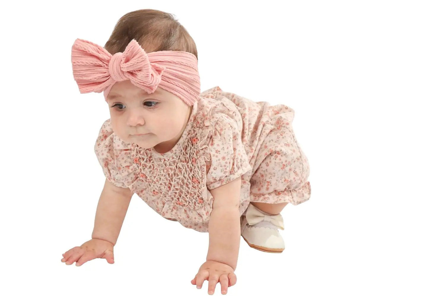Luli & Me Baby Girls Orange Fall Floral Honeycomb Smocked Bubble