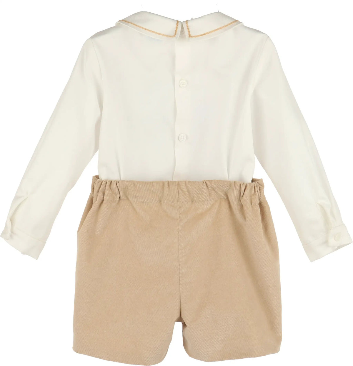Luli & Me Boys Beige Mini Corduroy Button On Outfit by Luli & Me