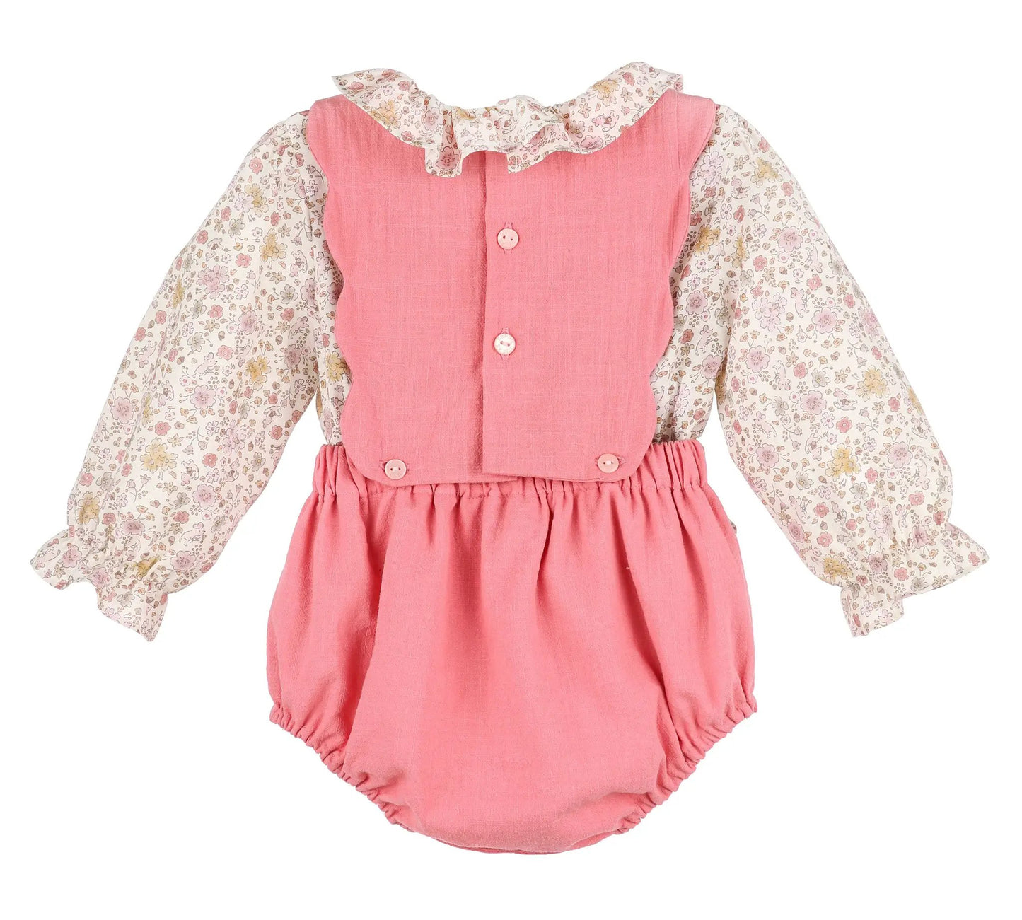 Sophie & Lucas Girls Pink Corduroy OG Bubble - Pink Floral Blouse & Bows
