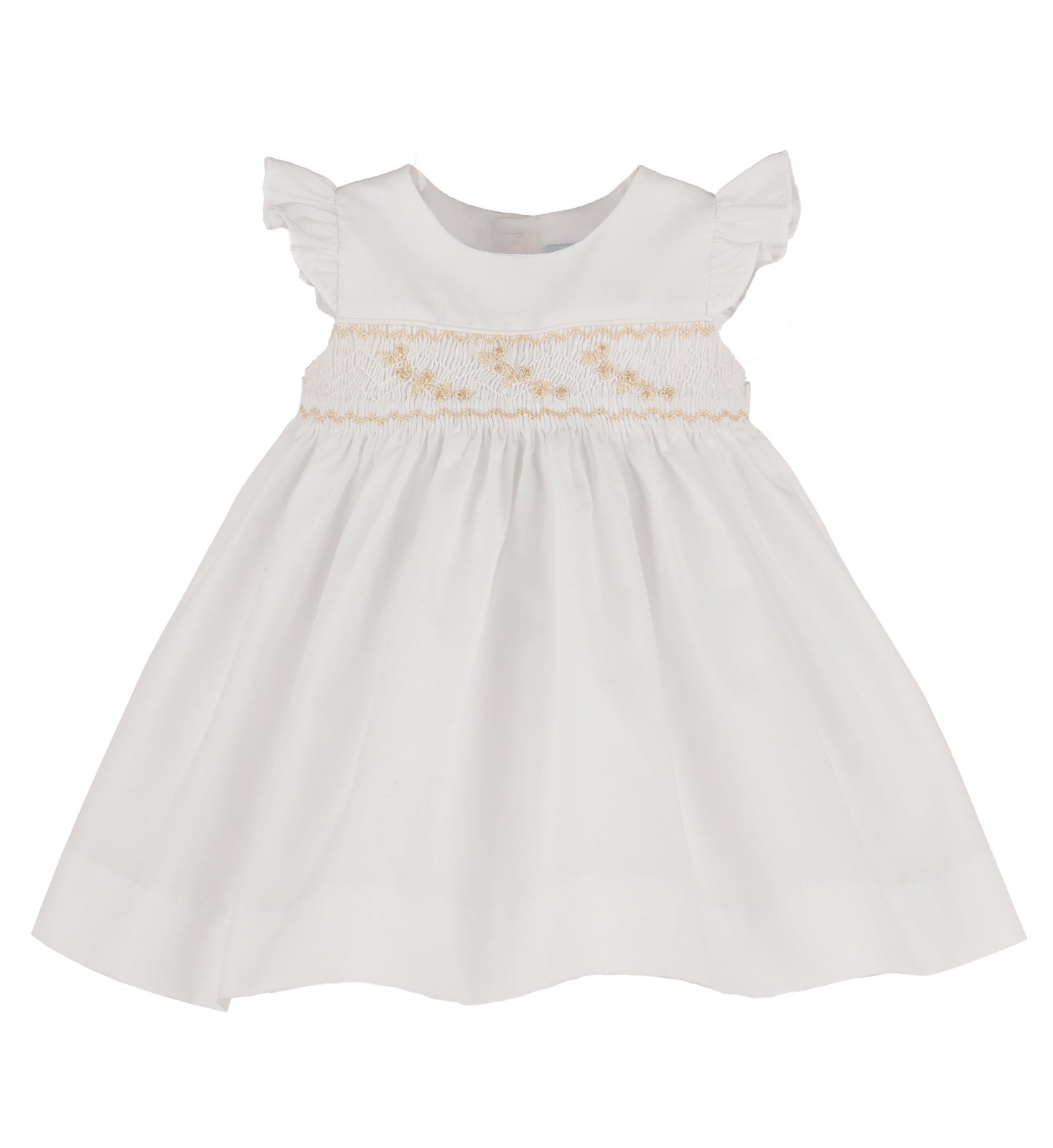 Luli & Me Girls Batiste Flutter Sleeve Dress - Smocked in Ecru Beige by Luli & Me