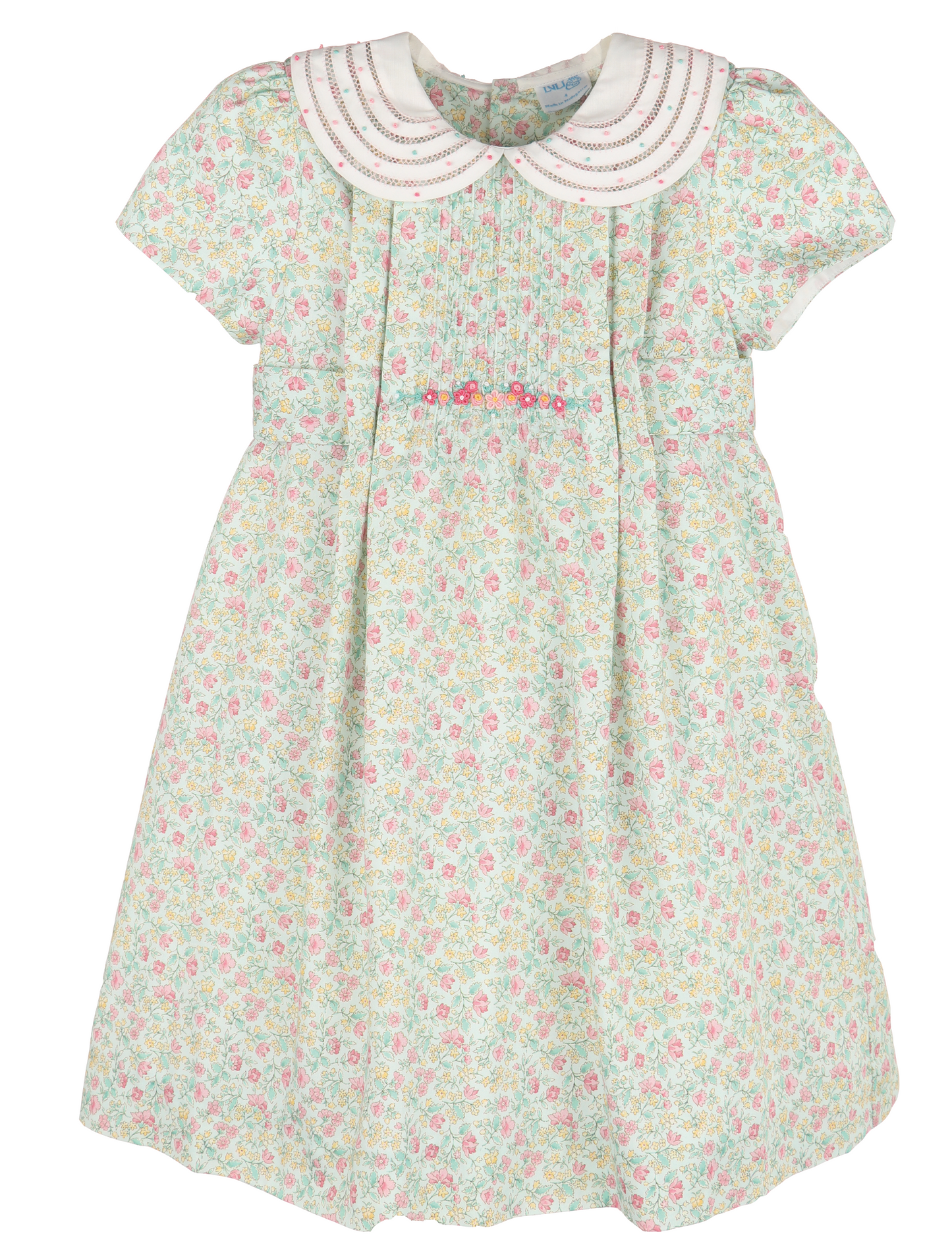 Luli & Me Girls Aqua & Pink Floral Dress - Embroidered Collar by Luli & Me