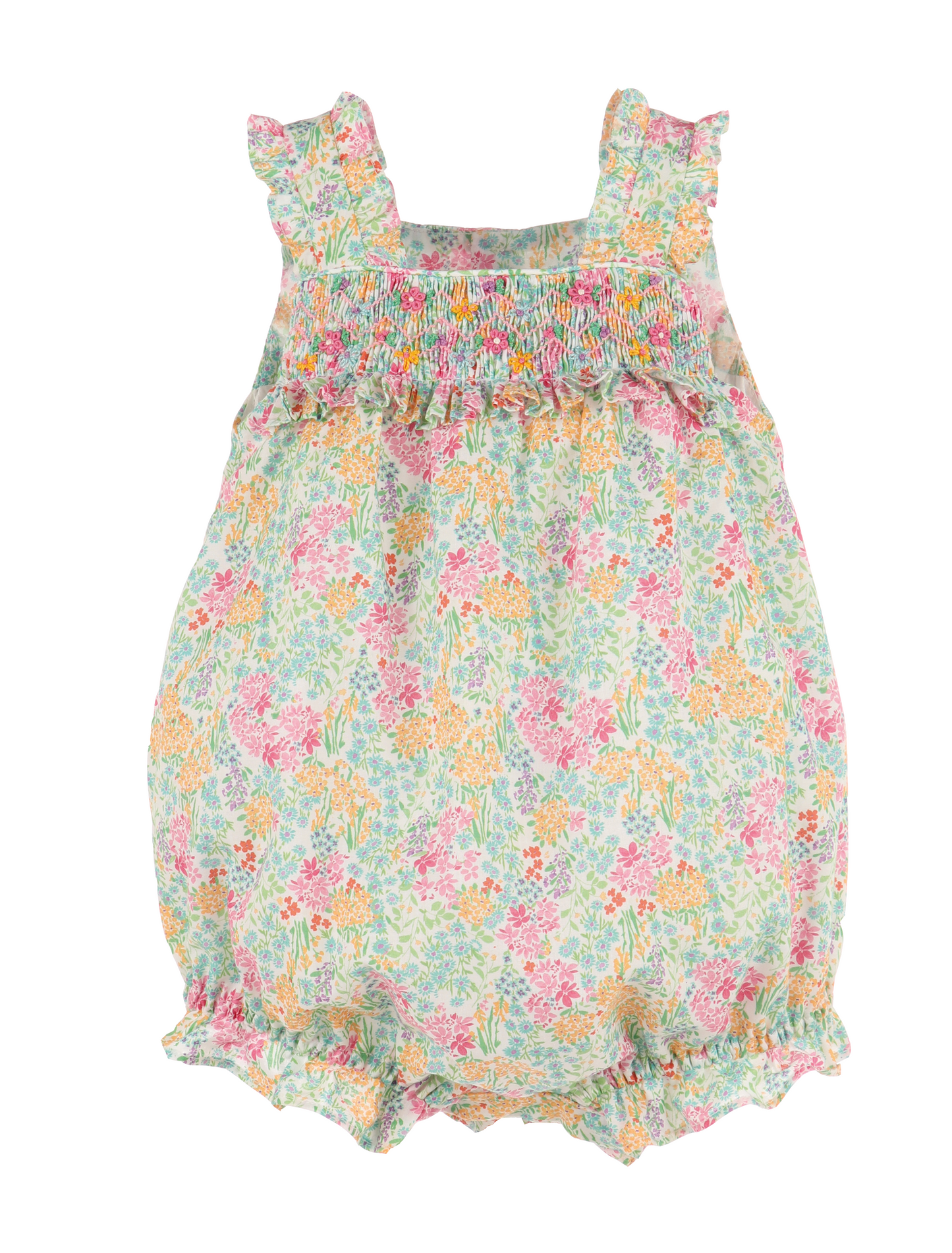 Luli & Me Girls Pink Floral Garden Smocked Bubble by Luli & Me